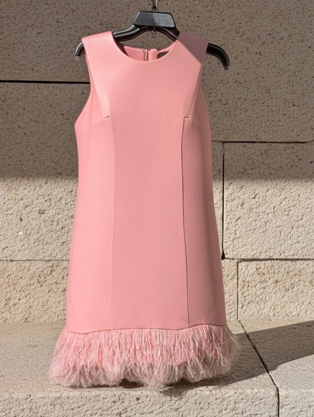 Donna Ricco Women's 10 Formal Casual Pink Feather-Hem Midi Dress